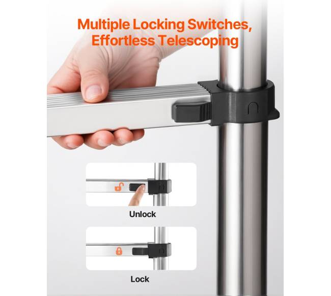 Teleskopinės nerūdijančio plieno kopėčios 3,7 m3