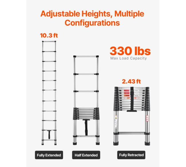 Teleskopinės nerūdijančio plieno kopėčios 3,7 m5