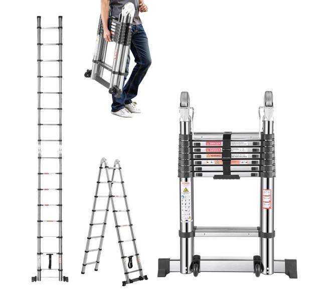 Kaipštredno nerūdijančio plieno teleskopinės kopėčios 5 m0