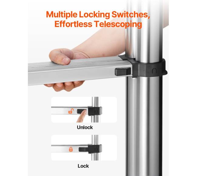 Kaipštredno nerūdijančio plieno teleskopinės kopėčios 5 m3