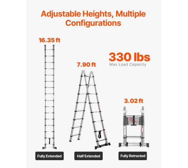 Kaipštredno nerūdijančio plieno teleskopinės kopėčios 5 m5