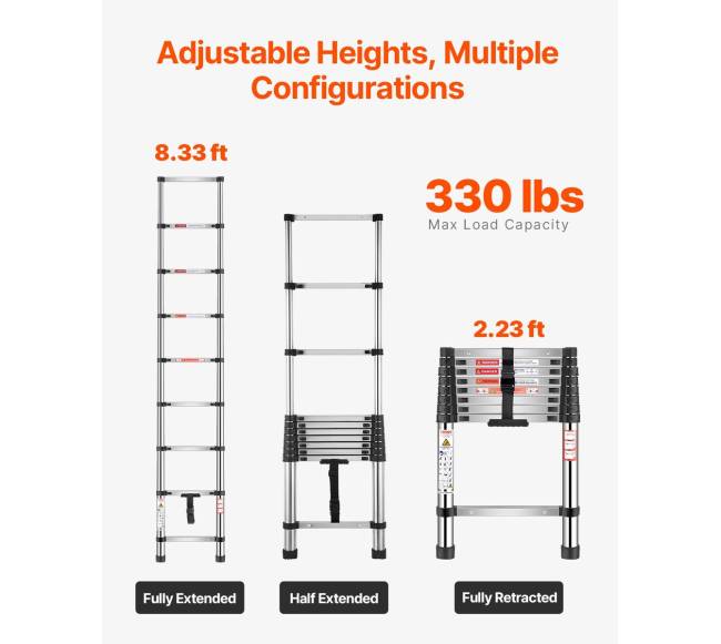 Ištraukiamos kopėčios iš nerūdijančio plieno 2.5 m5