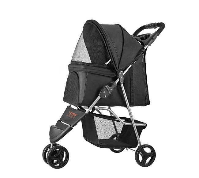 Sulankstomas gyvūnų vežimėlis su 3 ratais ir stabdžiu0