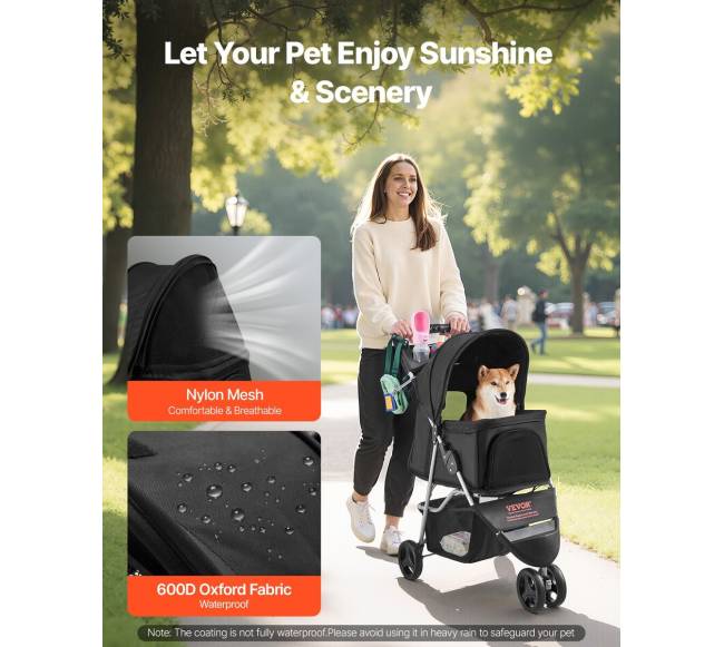 Sulankstomas gyvūnų vežimėlis su 3 ratais ir stabdžiu2