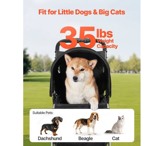 Sulankstomas gyvūnų vežimėlis su 3 ratais ir stabdžiu3