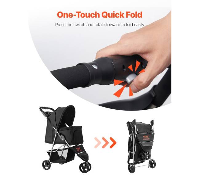 Sulankstomas gyvūnų vežimėlis su 3 ratais ir stabdžiu4