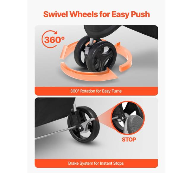 Sulankstomas gyvūnų vežimėlis su 3 ratais ir stabdžiu6