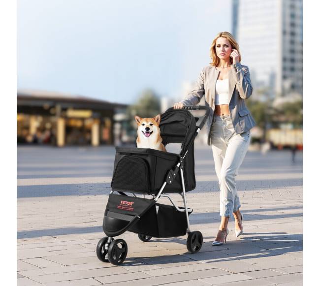 Sulankstomas gyvūnų vežimėlis su 3 ratais ir stabdžiu7