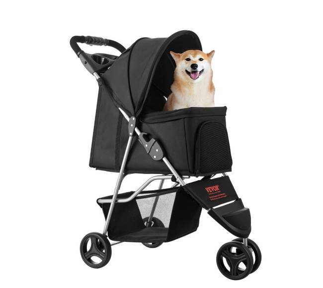 Sulankstomas gyvūnų vežimėlis su 3 ratais ir stabdžiu8