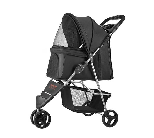 Sulankstomas gyvūnų vežimėlis su 3 ratais ir stabdžiu10