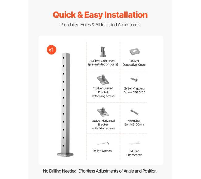 nerūdijančio plieno turėklų stulpelis 106,7 cm5