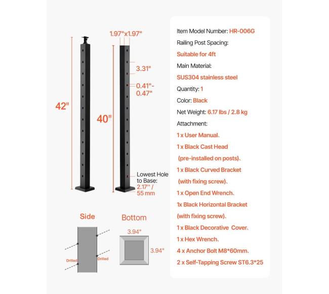 Kabelinio turėklo stulpas su 30 kampu6