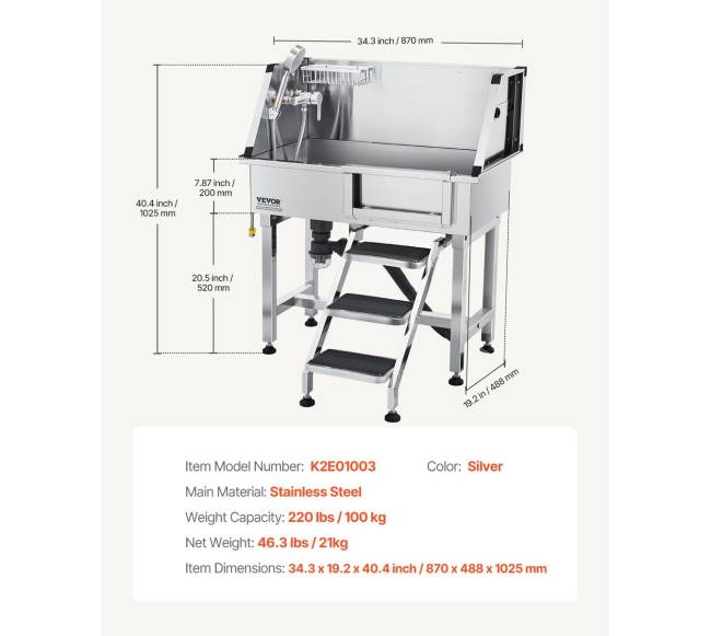 86.4 cm šunų maudymo vonia su laiptais6