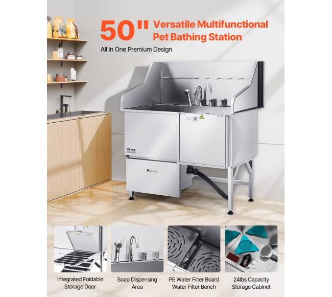 127 cm nerūdijančio plieno šunų vonia su rampe1