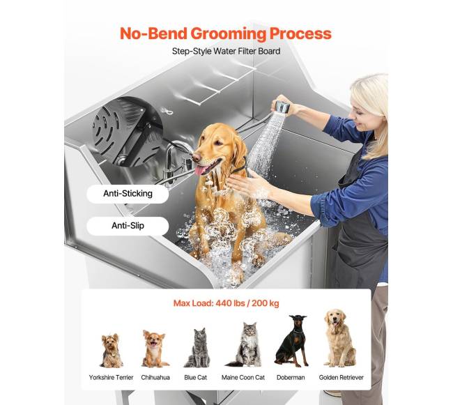 127 cm nerūdijančio plieno šunų vonia su rampe3