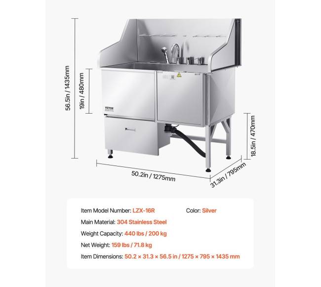 127 cm nerūdijančio plieno šunų vonia su rampe6