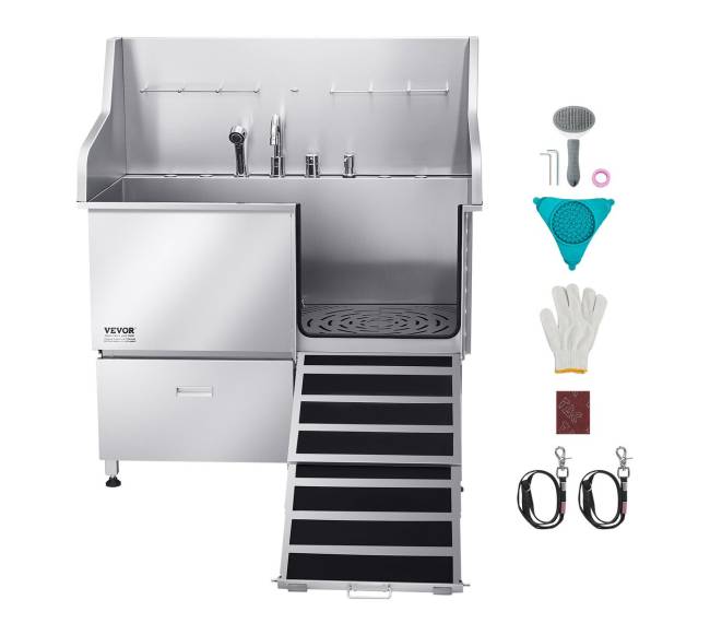 127 cm nerūdijančio plieno šunų vonia su rampe8