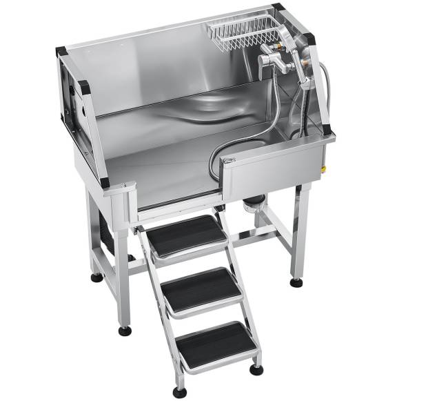 Šunų maudymo vonia su laipteliais ir maišytuvu0