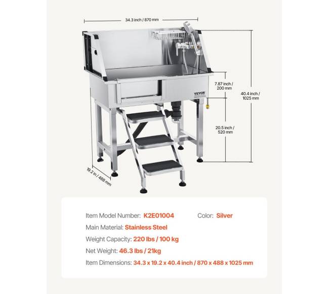 Šunų maudymo vonia su laipteliais ir maišytuvu6