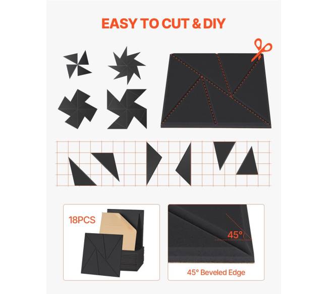 18 vnt. juodų akustinių sienų plokščių rinkinys5