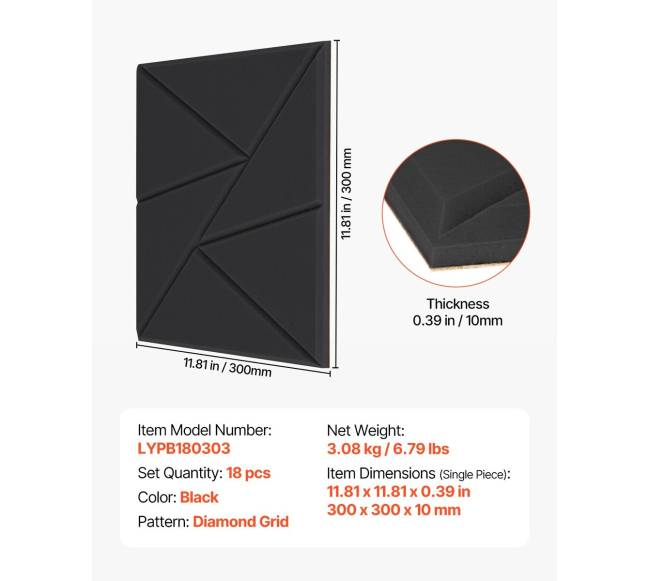 18 vnt. juodų akustinių sienų plokščių rinkinys6