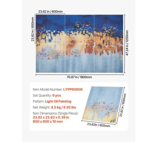 6 dalių akustinės plokštės 60 cm su lipduku6