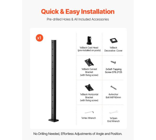 Kabelinei turėklo atramai 107 cm iš anksto gręžtas5