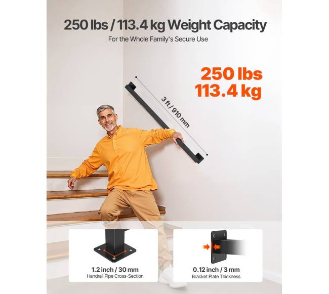 1215 mm sieninis turėklas laiptams iš juodo geležies2