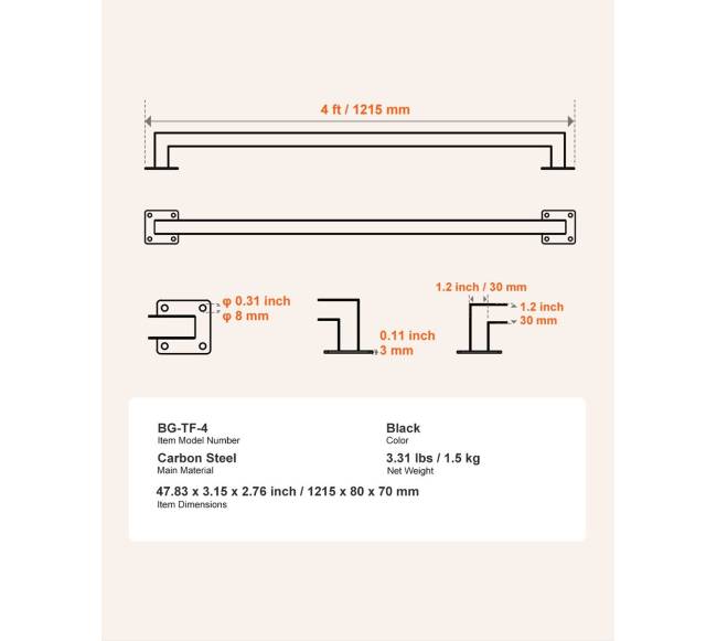 1215 mm sieninis turėklas laiptams iš juodo geležies6