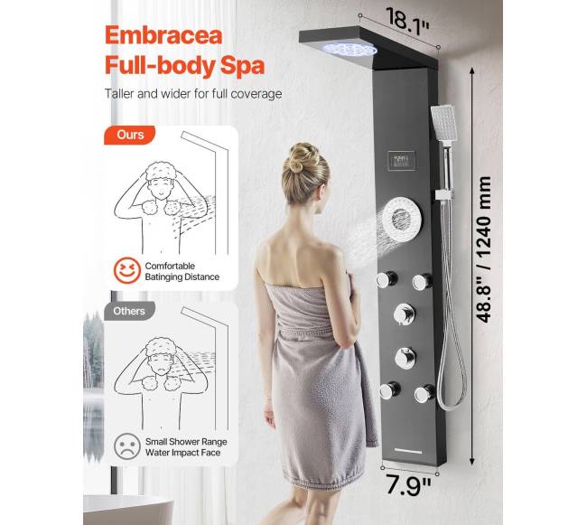 Dušo panelė su lietaus srove ir masažo purkštukais1