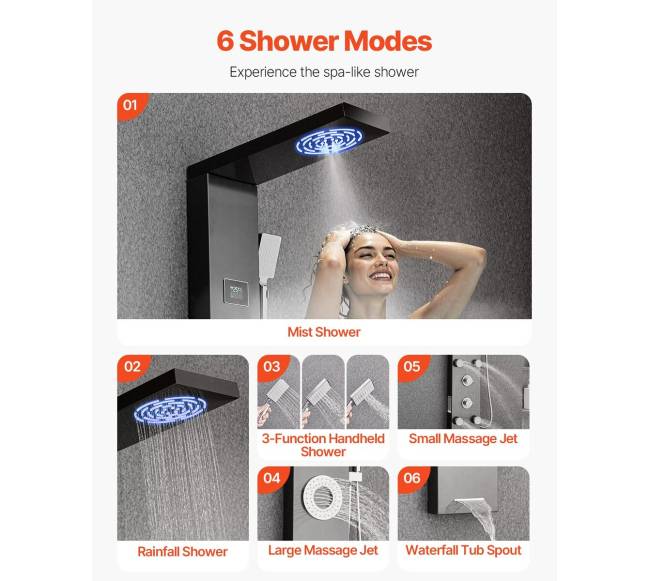 Dušo panelė su lietaus srove ir masažo purkštukais2