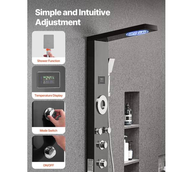 Dušo panelė su lietaus srove ir masažo purkštukais4