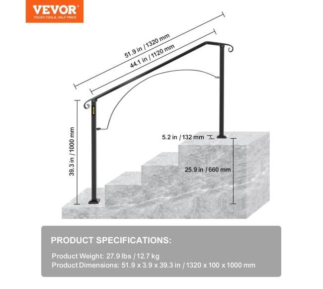 Laiptų turėklas arkos formos, juodas6