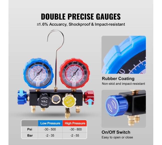 4 kanalų AC matuoklis R134A R22 R12 R410A4