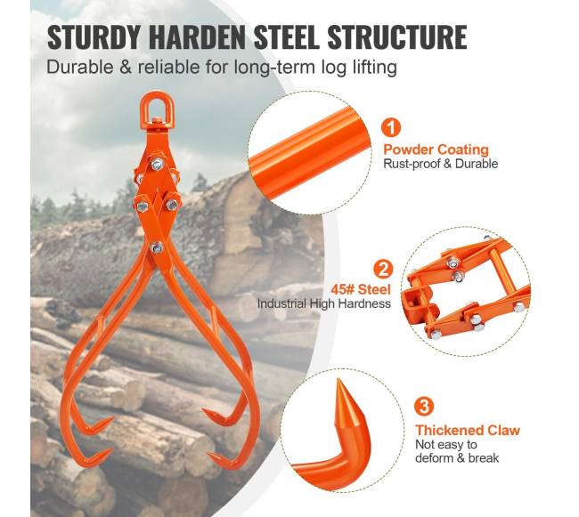 Medienos kablio žnyplės 4 nagų, 711 mm 1000 kg3