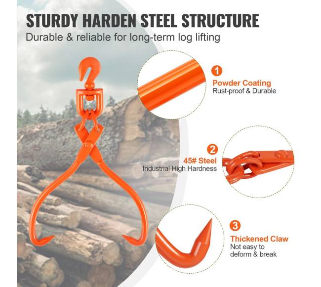 Rąstų vilkimo žnyplės 18 colių su 2 nagais3