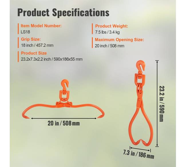 Rąstų vilkimo žnyplės 18 colių su 2 nagais6