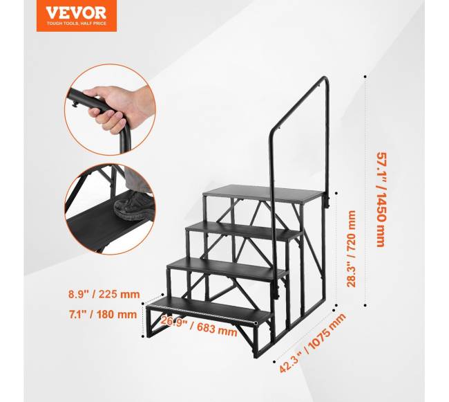 Laiptai kemperiams, 4 pakopų, su turėklais6