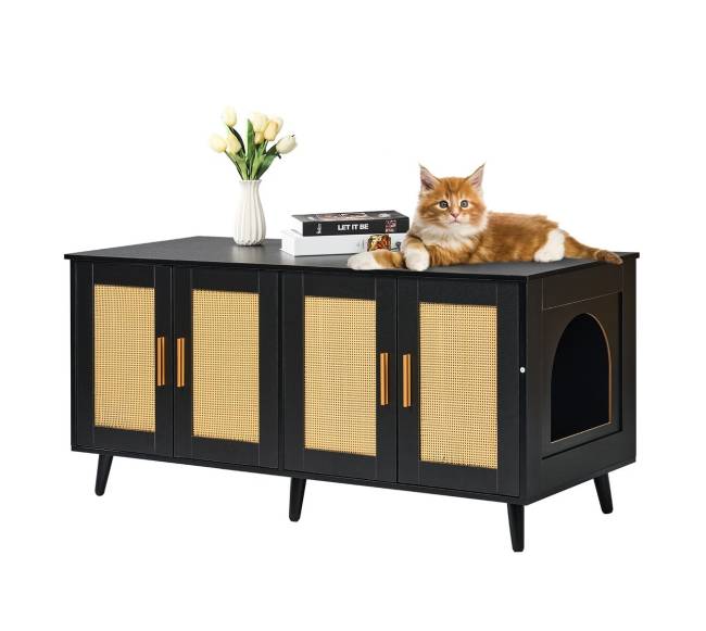 Medinė kačių dėžutės spintelė su dviem skyriumi0