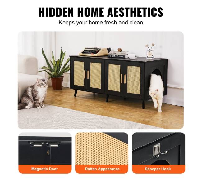 Medinė kačių dėžutės spintelė su dviem skyriumi6