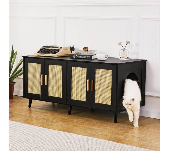 Medinė kačių dėžutės spintelė su dviem skyriumi7