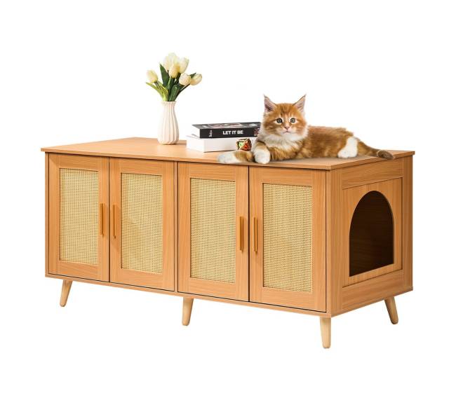 Medinė kačių dėžutės spintelė dviem katėms0