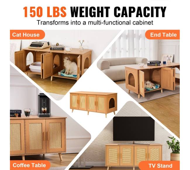 Medinė kačių dėžutės spintelė dviem katėms4