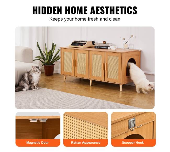 Medinė kačių dėžutės spintelė dviem katėms6