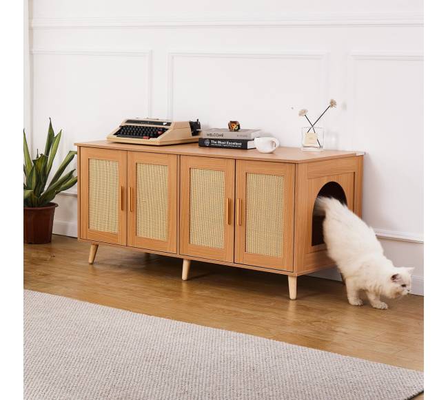 Medinė kačių dėžutės spintelė dviem katėms7