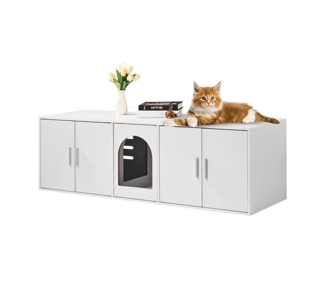 Baltas medinis kačių tualeto staliukas0