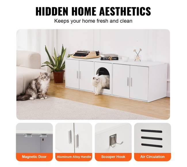 Baltas medinis kačių tualeto staliukas6