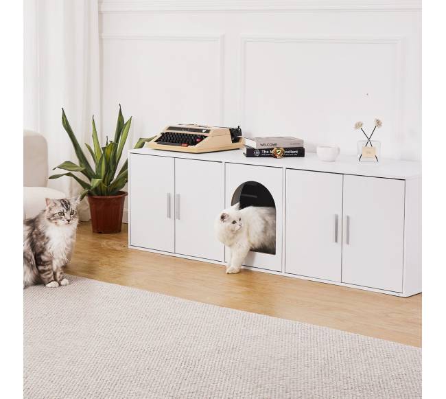 Baltas medinis kačių tualeto staliukas7