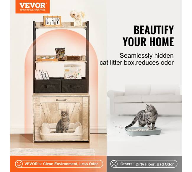 Katės kraiko dėžės baldų uždangalas su lentynomis1