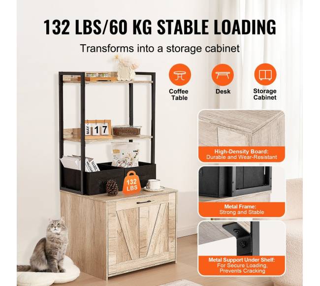 Katės kraiko dėžės baldų uždangalas su lentynomis3